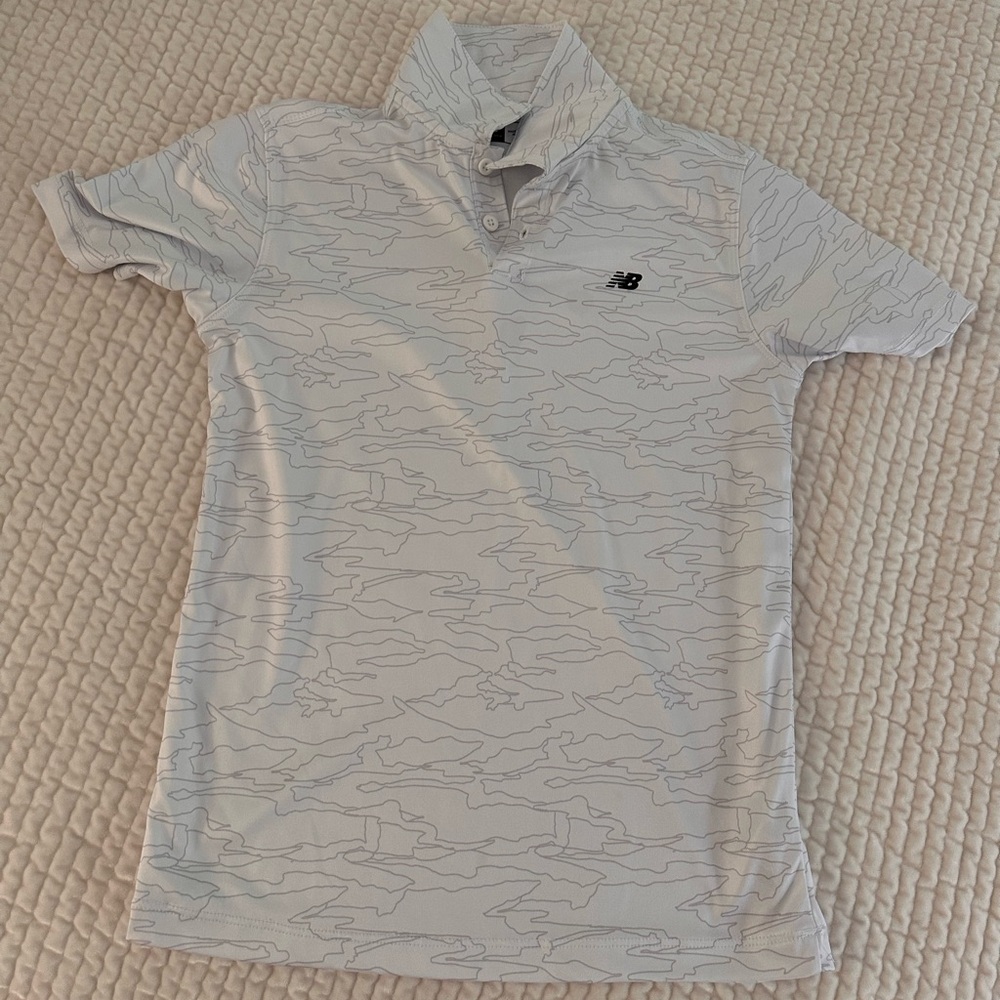 New Balance golf shirt. White with gray lines. Size 12.